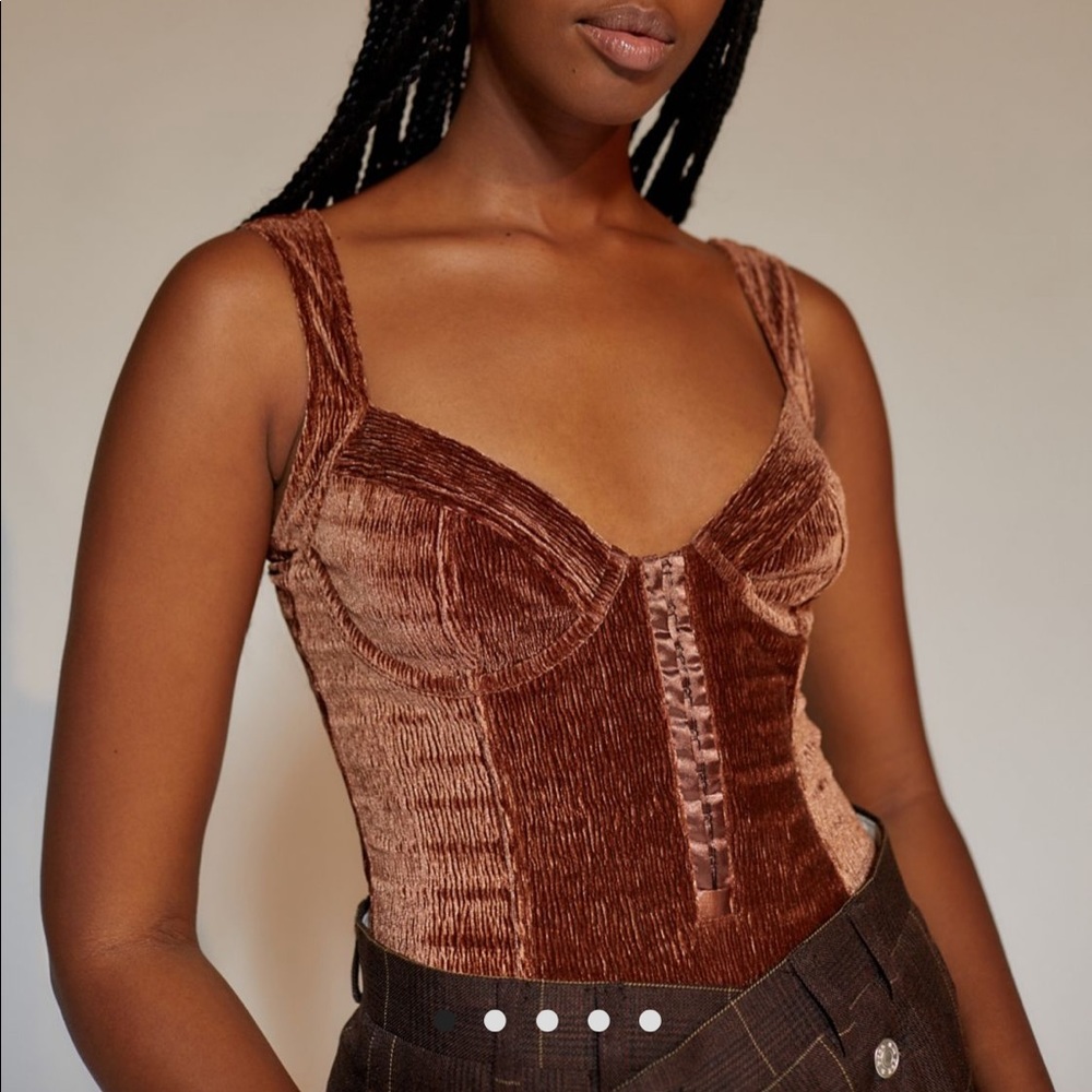 NWT UO Velvet Textured Bodysuit in Brown